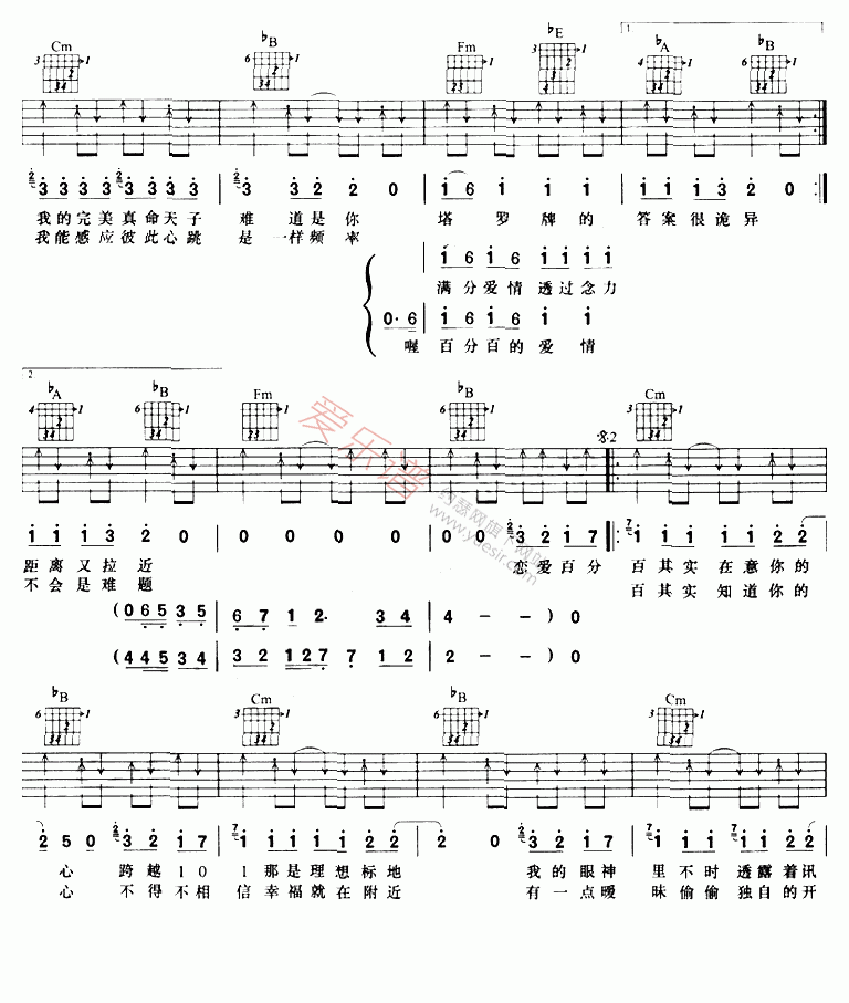 蔡依琳《恋爱百分百》 吉他谱