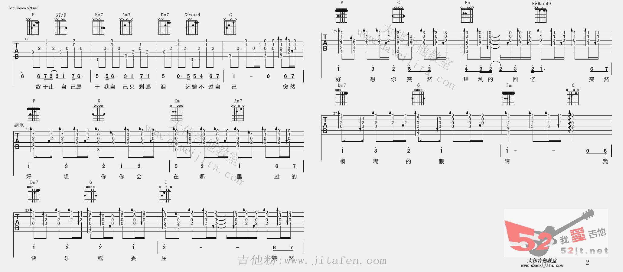 突然好想你 最新编配 视频教学吉他谱视频 吉他谱
