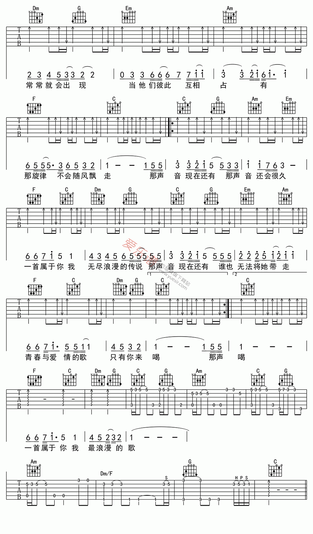 伍佰《青春与爱情》 吉他谱