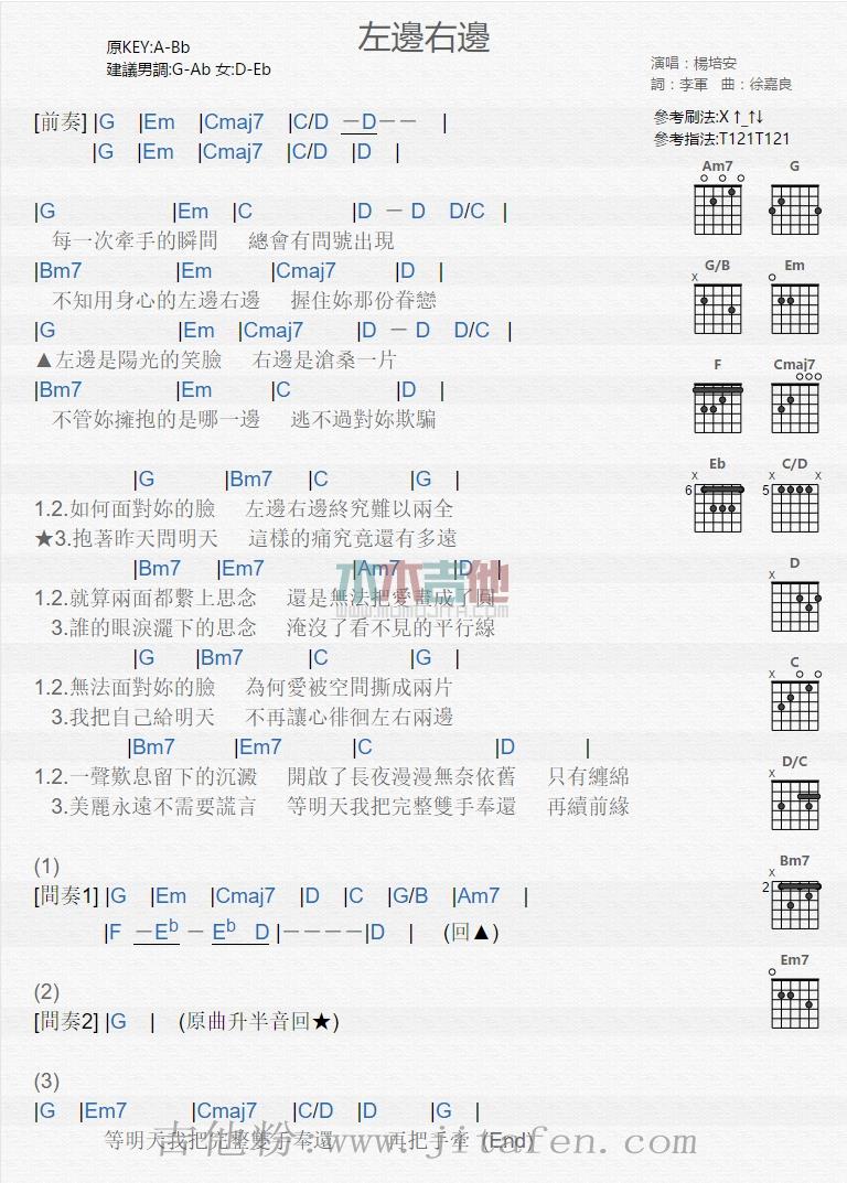 左边右边 吉他谱