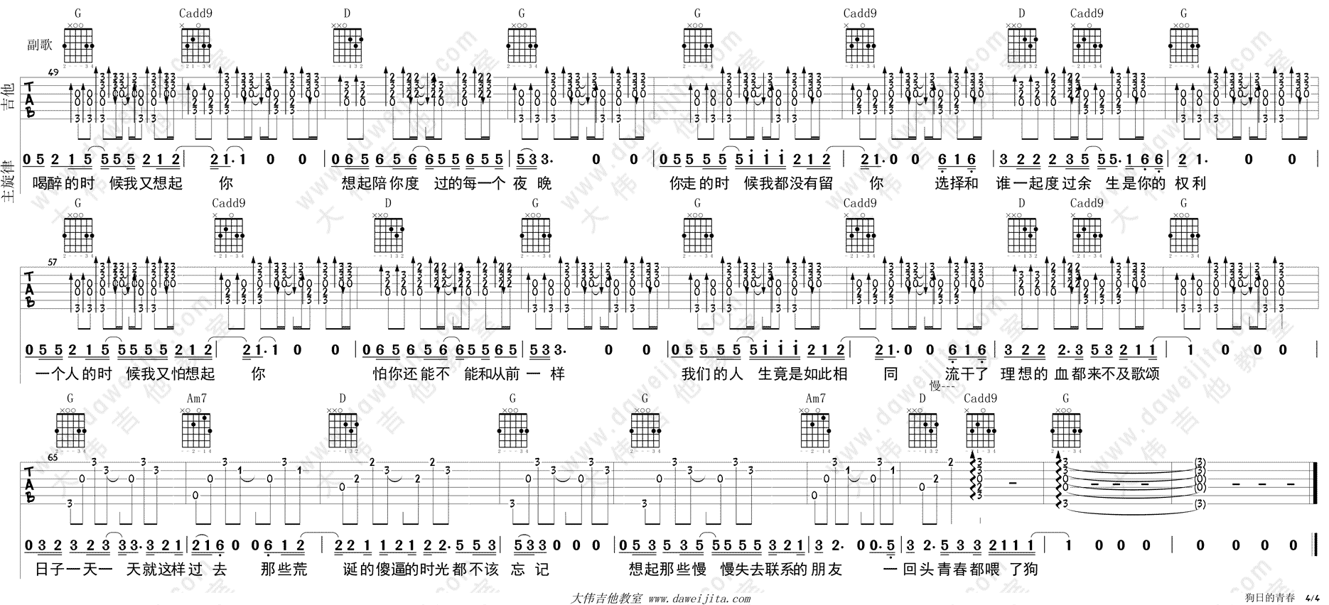 狗日的青春 吉他谱