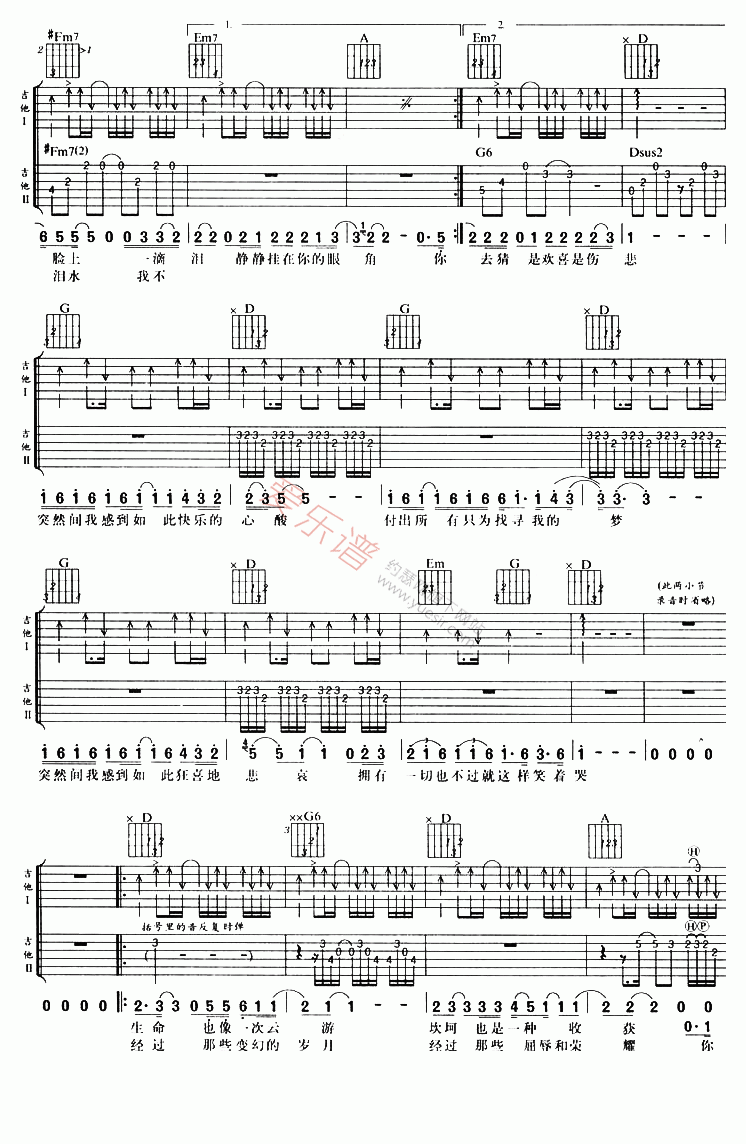 汪峰《笑着哭》 吉他谱