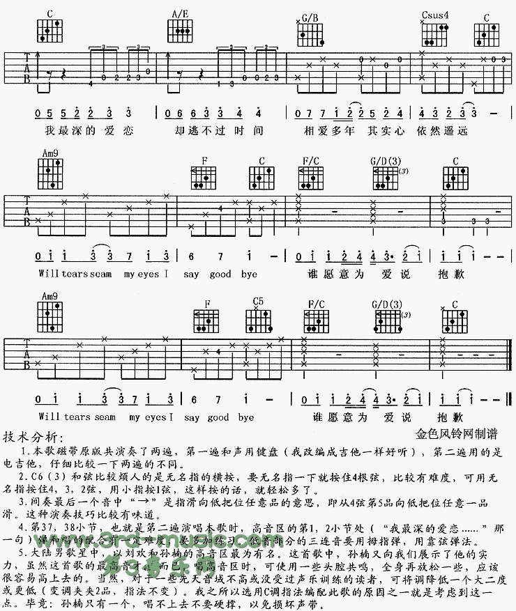 为爱说抱歉(《蓝色妖姬》主题曲) 吉他谱