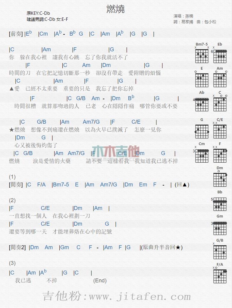 燃烧 吉他谱