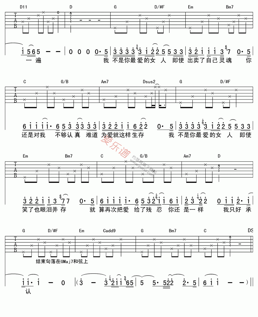 李慧珍《我不是你最爱的女人》 吉他谱