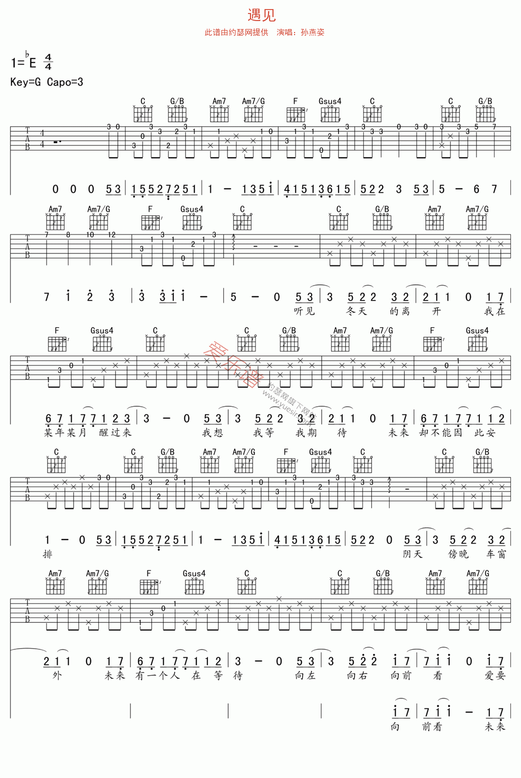 孙燕姿《遇见》 吉他谱
