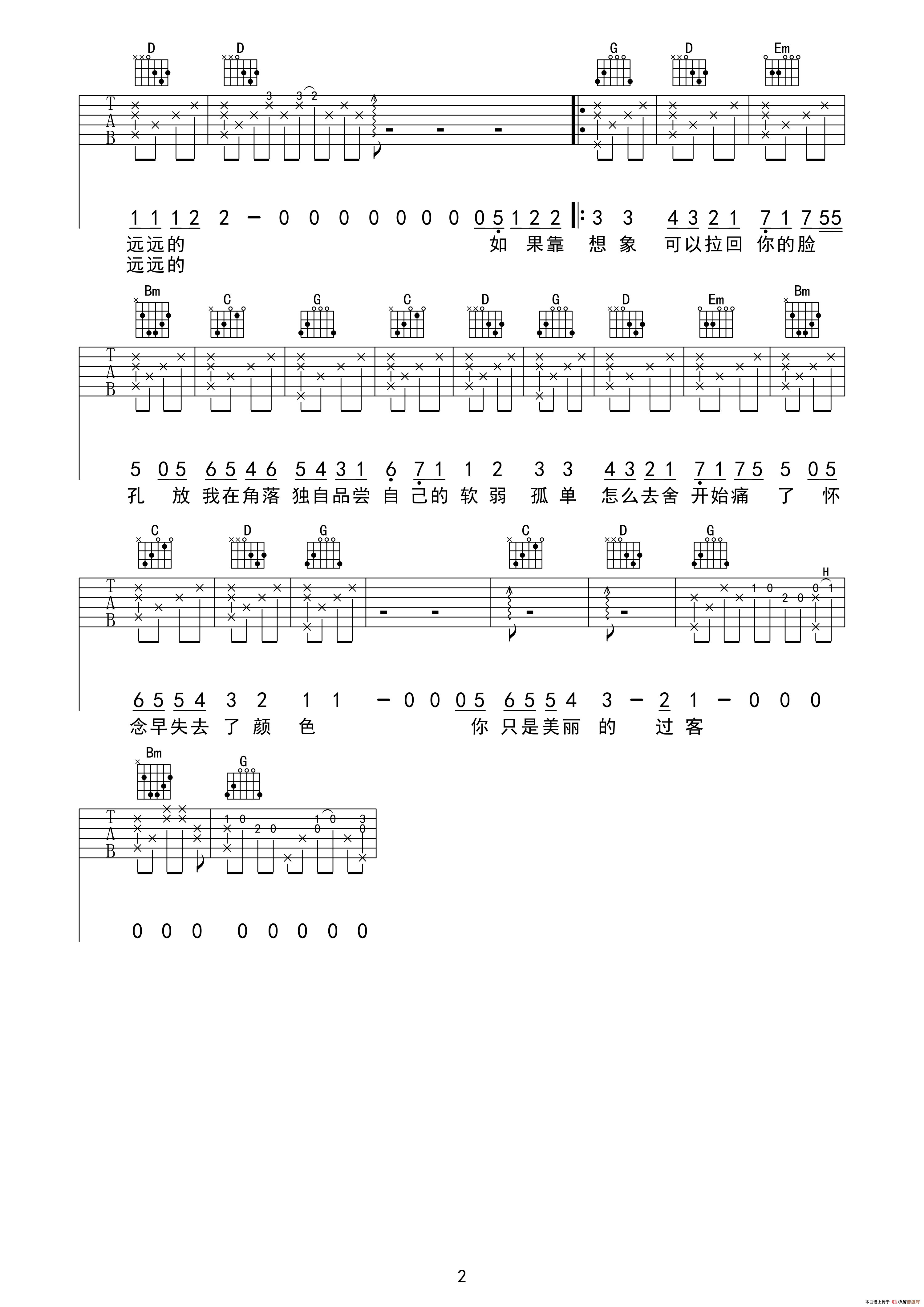 过客（张彰词 程堏曲、吉他三脚猫编配制谱） 吉他谱