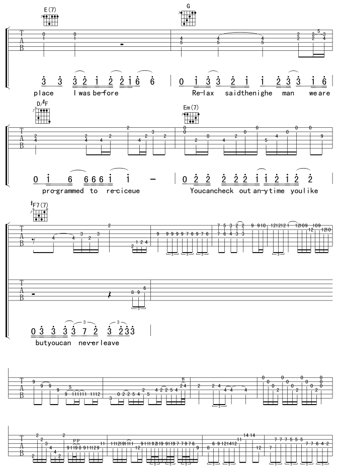 Hotel California 加州旅馆 吉他谱