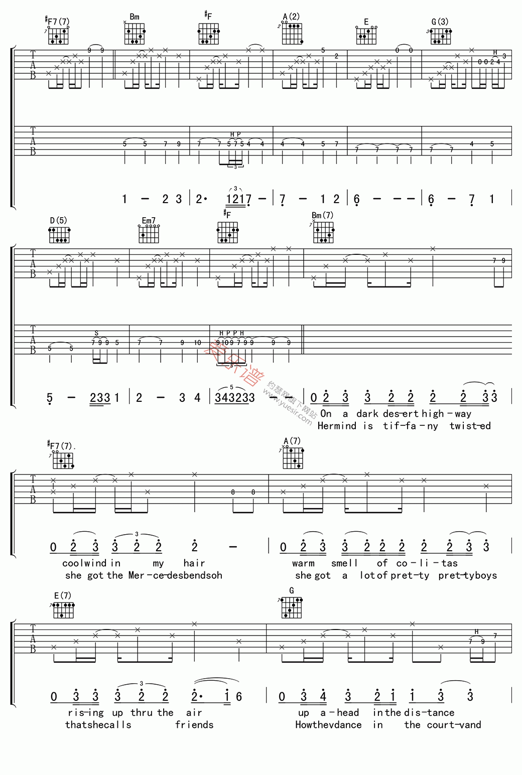 Eagles《Hotel California(加州旅馆)》 吉他谱