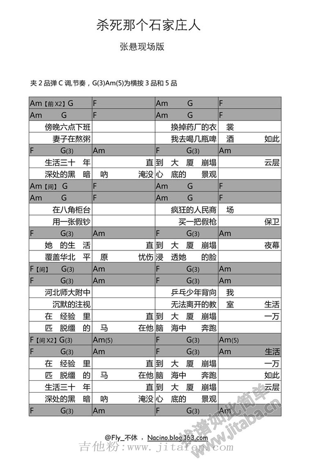 杀死那个石家庄人 张悬现场版 吉他谱