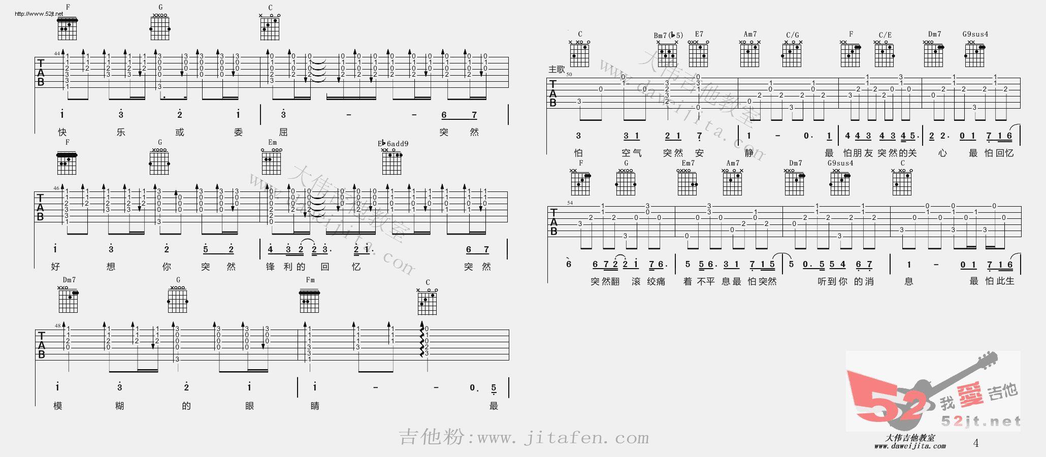 突然好想你 最新编配 视频教学吉他谱视频 吉他谱