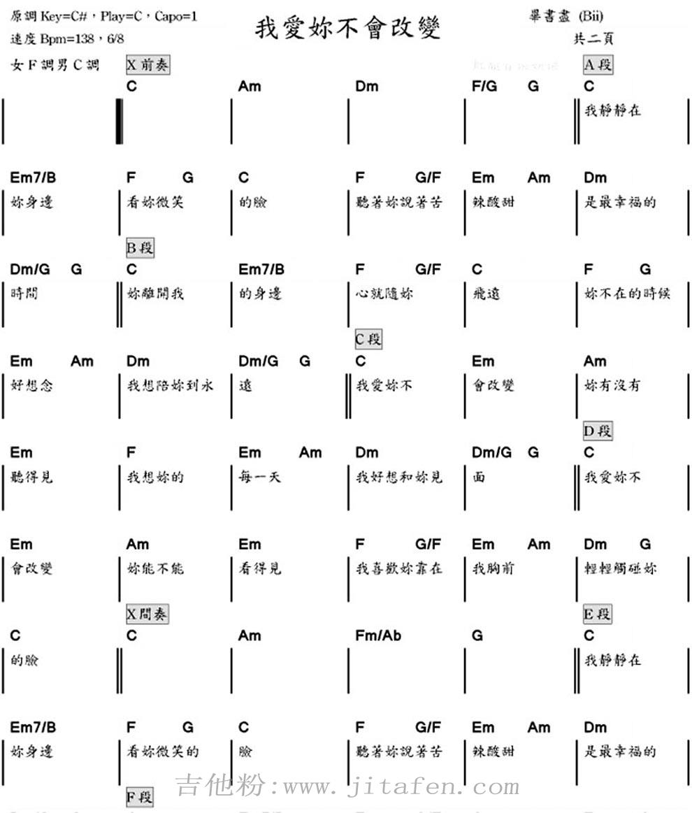我爱你不会改变 原版 吉他谱