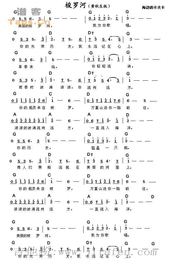 梭罗河（黄秋生版） 《太阳照常升起》插曲      吉他谱