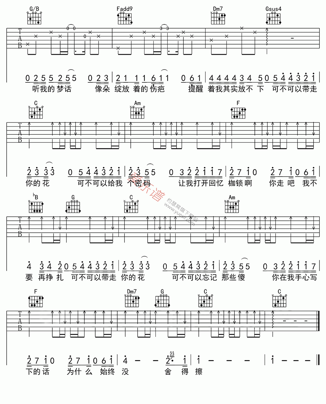 王栋鑫《可不可以忘记》 吉他谱