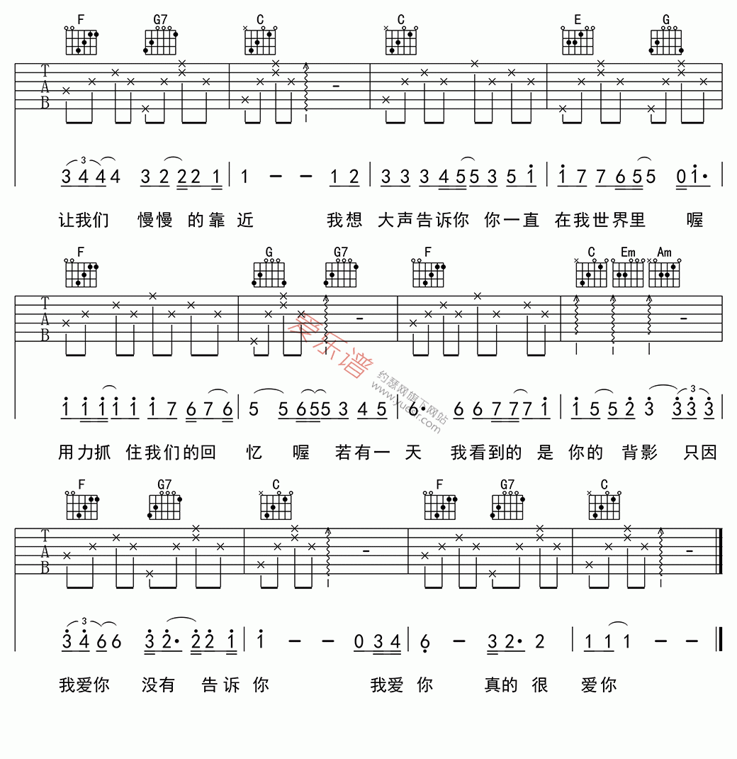 樊凡《我想大声告诉你》 吉他谱