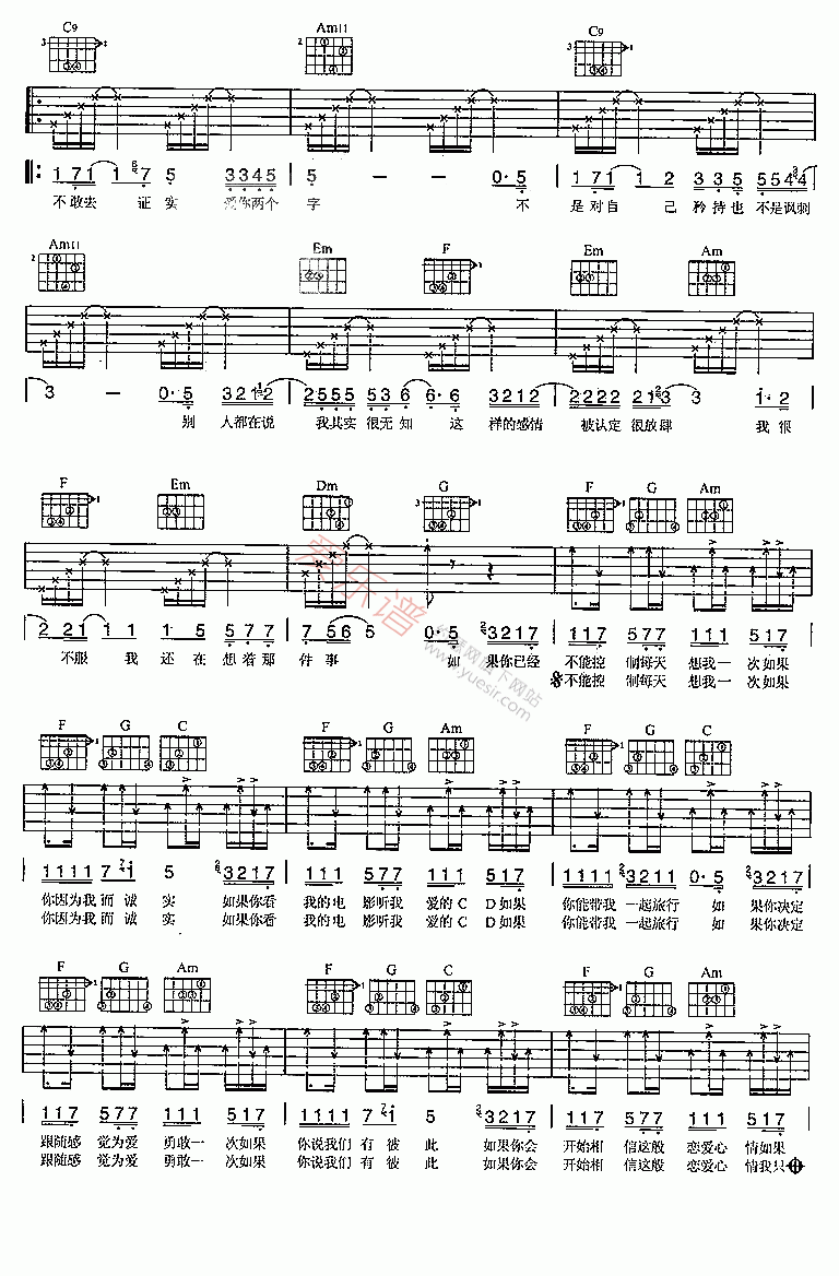 张韶涵、范玮琪《如果的事》 吉他谱