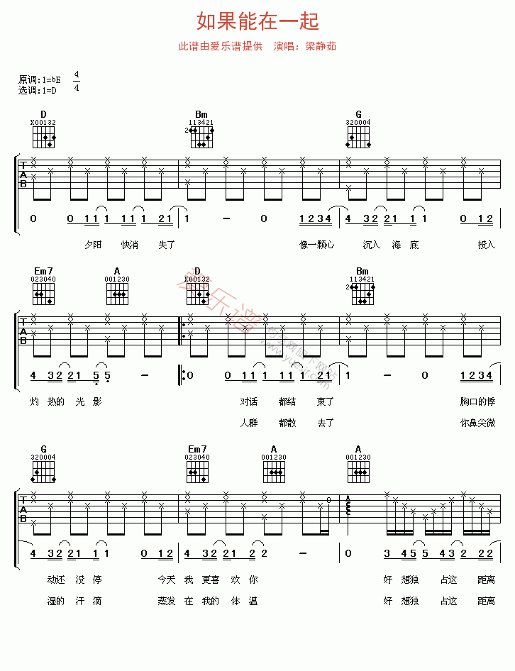 梁静茹《如果能在一起》 吉他谱