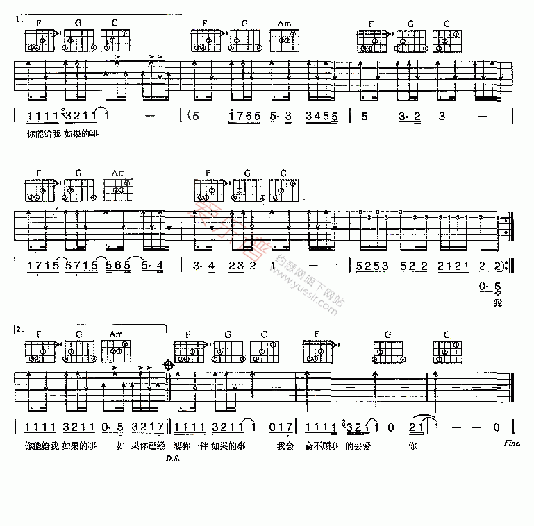 张韶涵、范玮琪《如果的事》 吉他谱