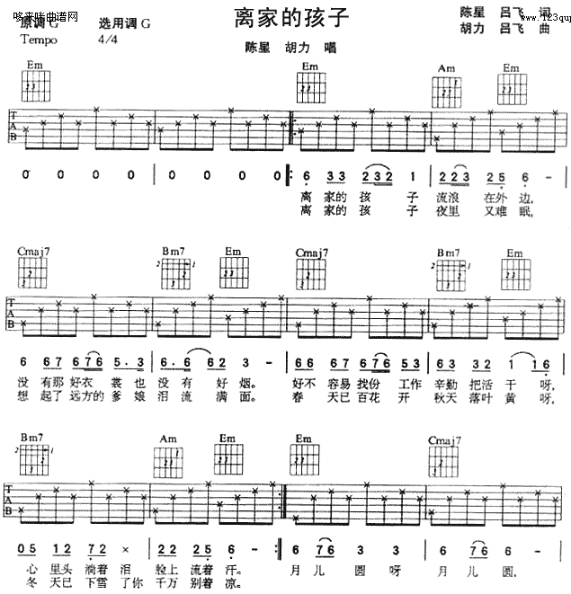 离家的孩子 (陈星) 吉他谱