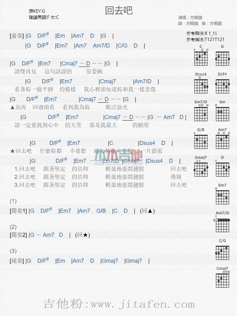 回去吧 吉他谱