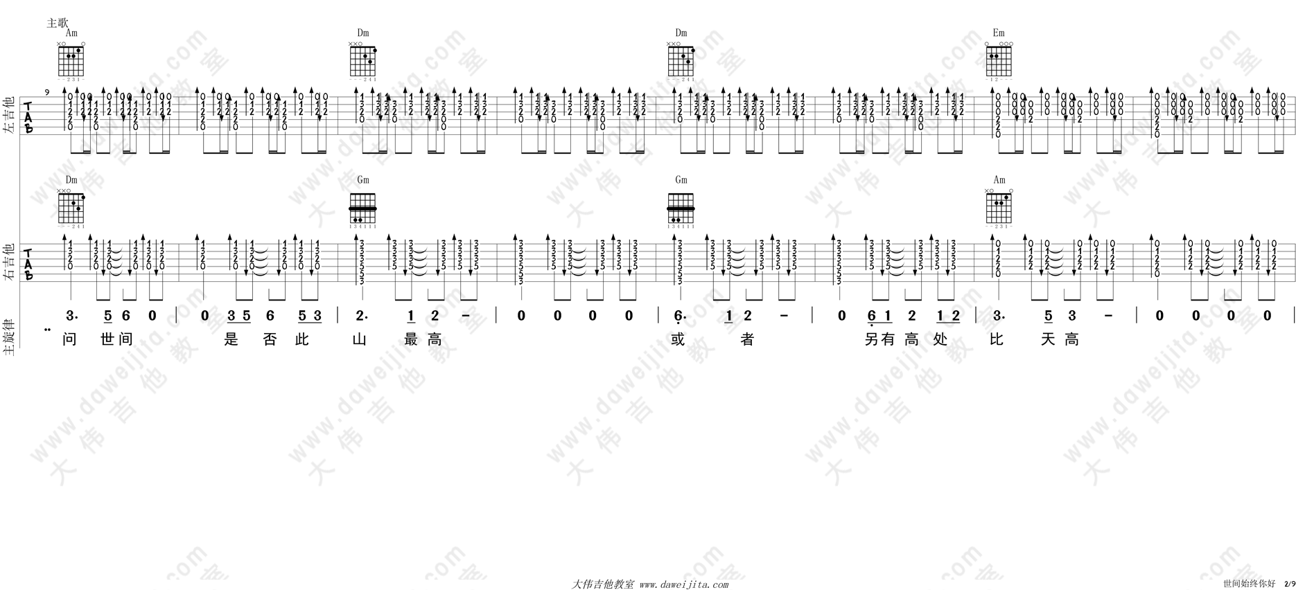 世间始终你好 吉他谱