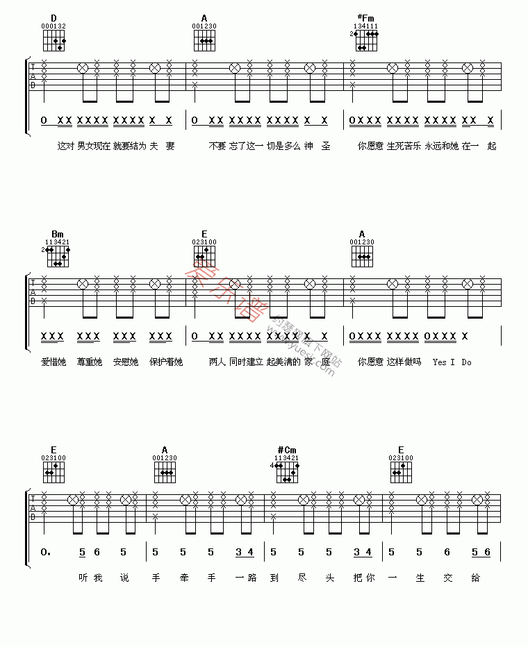 蔡依林、陶喆《今天你要嫁给我》 吉他谱