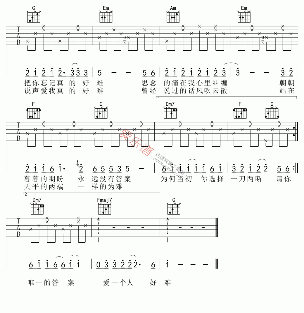苏永康《爱一个人好难》 吉他谱