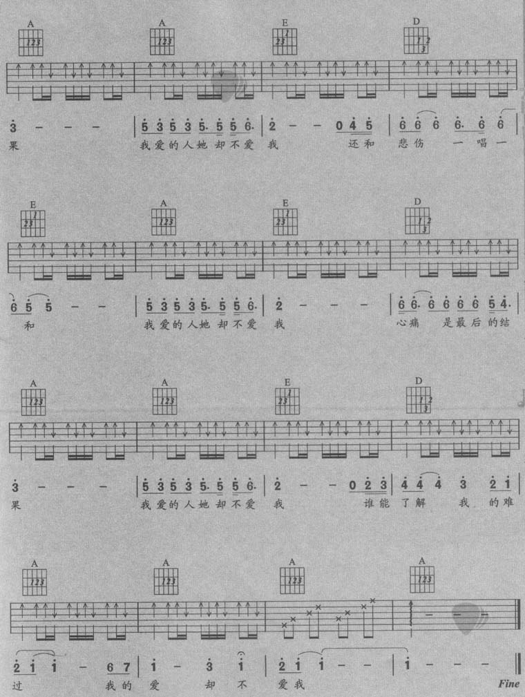 孙楠——《我爱的她不爱我》 吉他谱