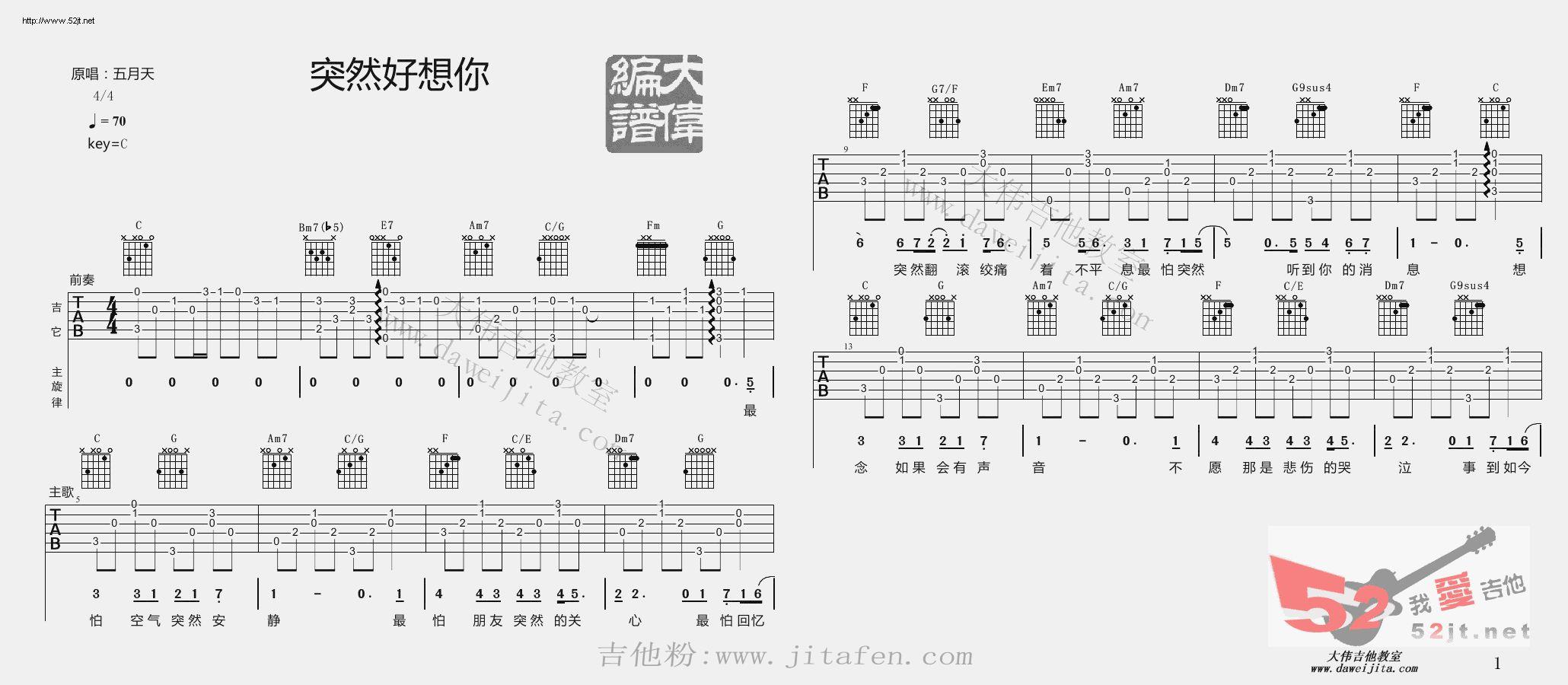 突然好想你 最新编配 视频教学吉他谱视频 吉他谱