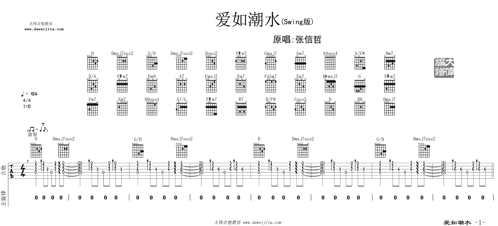 爱如潮水(swing) 吉他谱