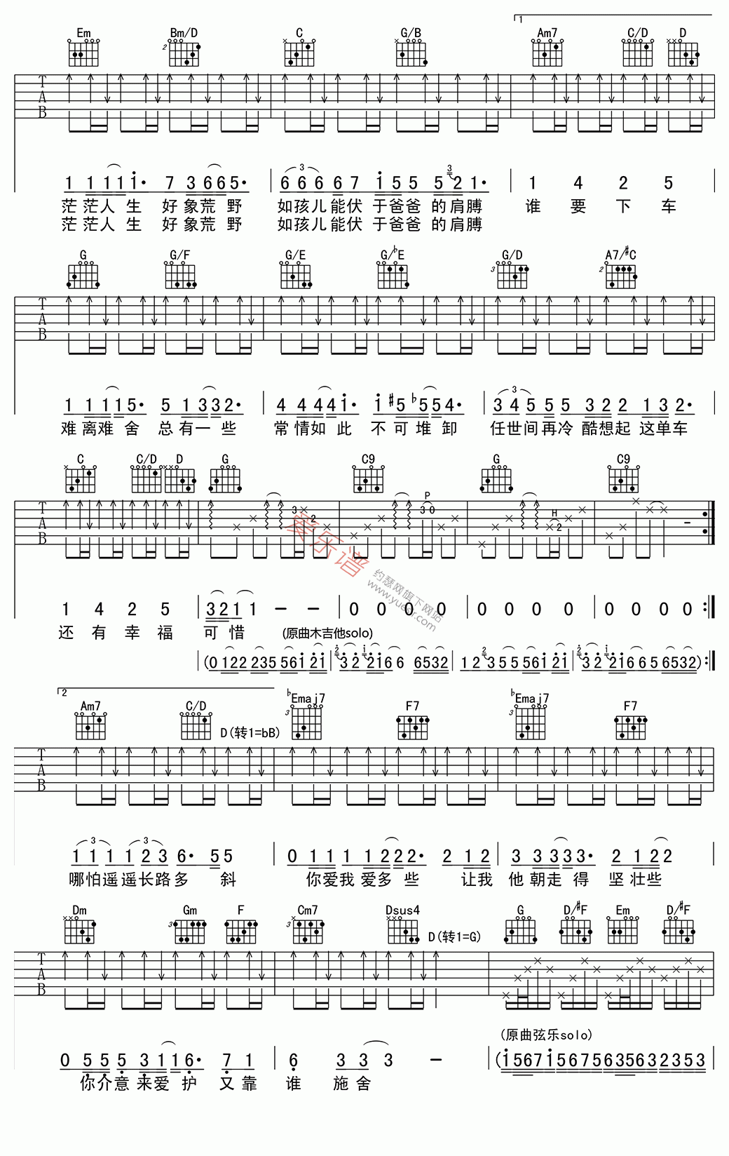 陈奕迅《单车》 吉他谱