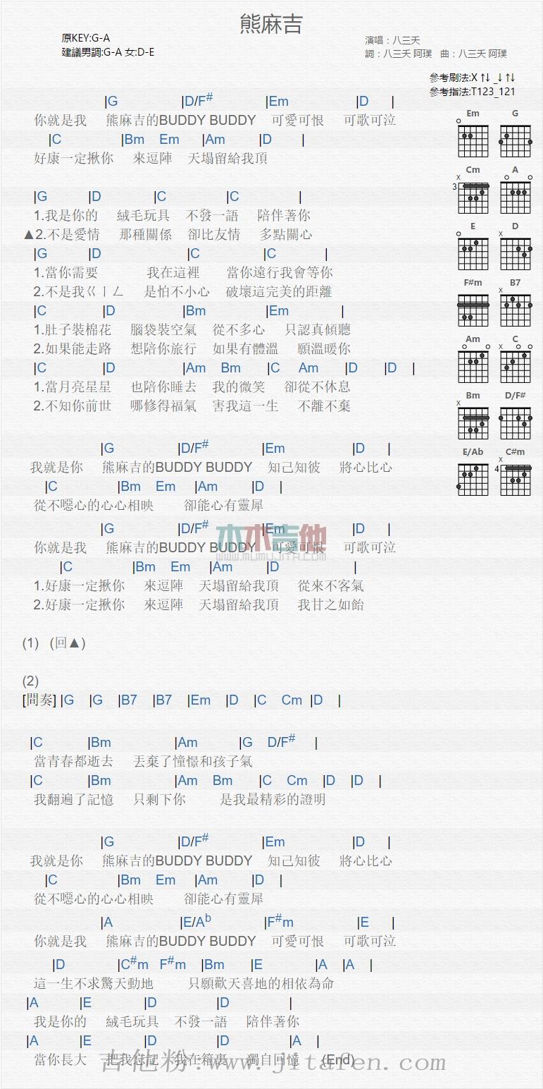 熊麻吉 吉他谱