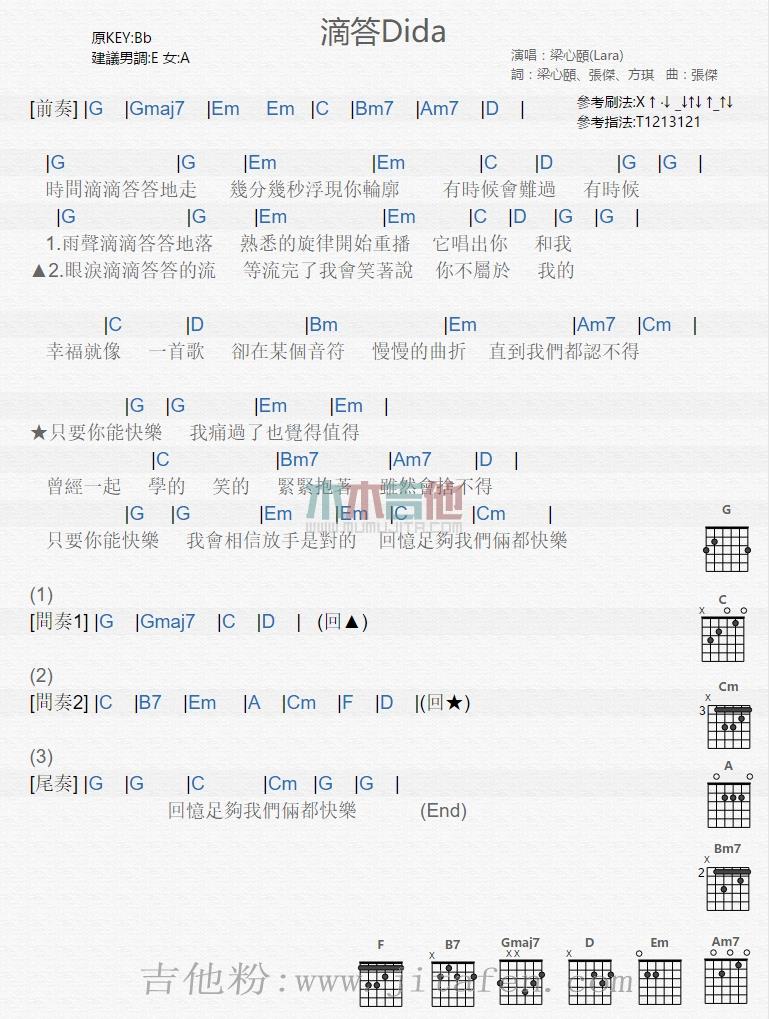 滴答Dida 吉他谱