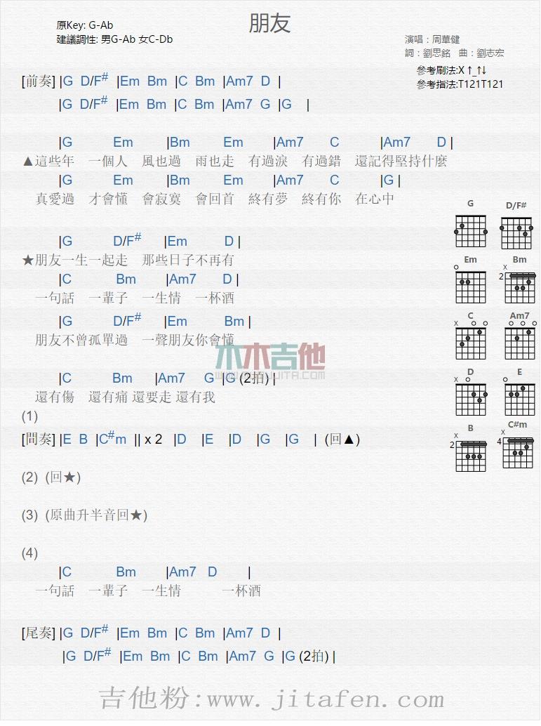 朋友 吉他谱