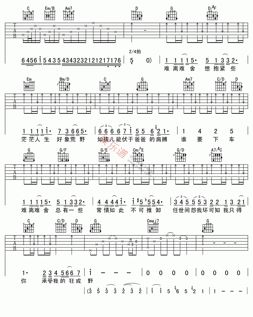 陈奕迅《单车》 吉他谱