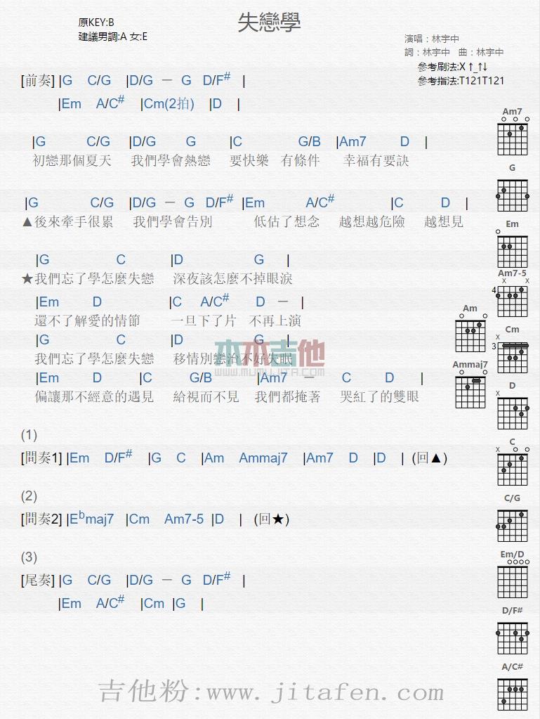 失恋学 吉他谱