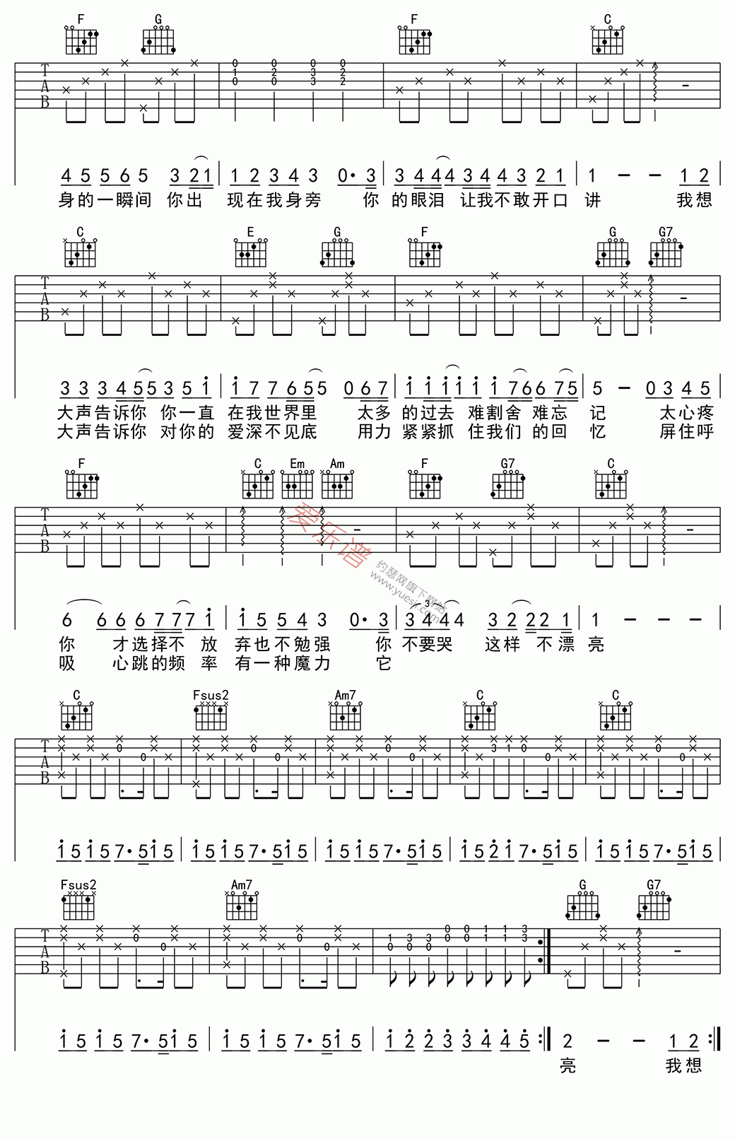 樊凡《我想大声告诉你》 吉他谱