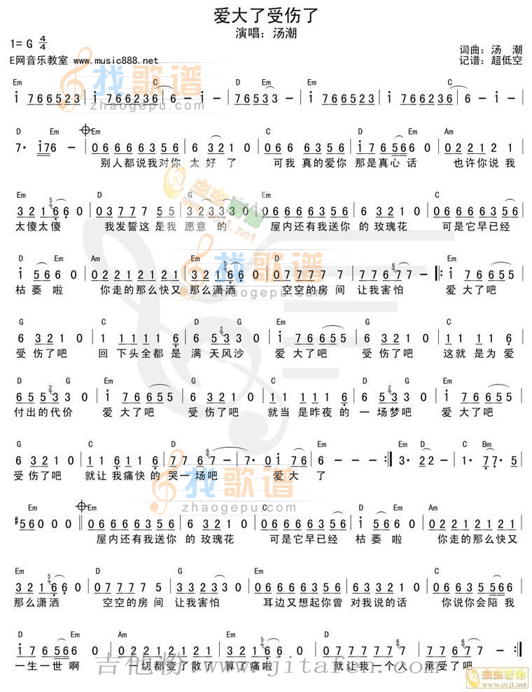 爱大了受伤了 吉他谱