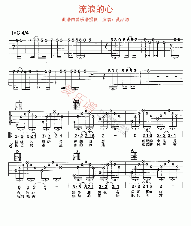 黄品源《流浪的心》 吉他谱