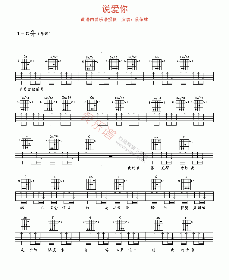 蔡依林《说爱你》 吉他谱