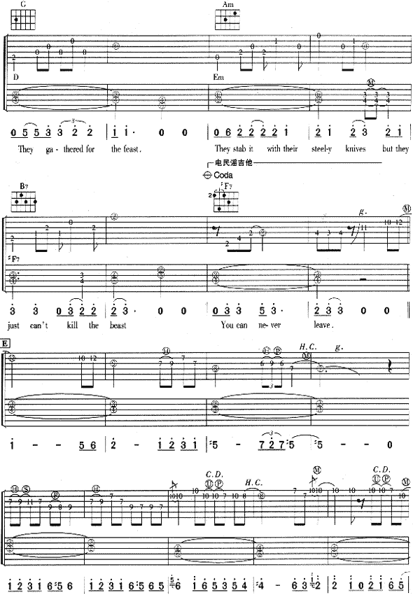 加州旅馆 吉他谱