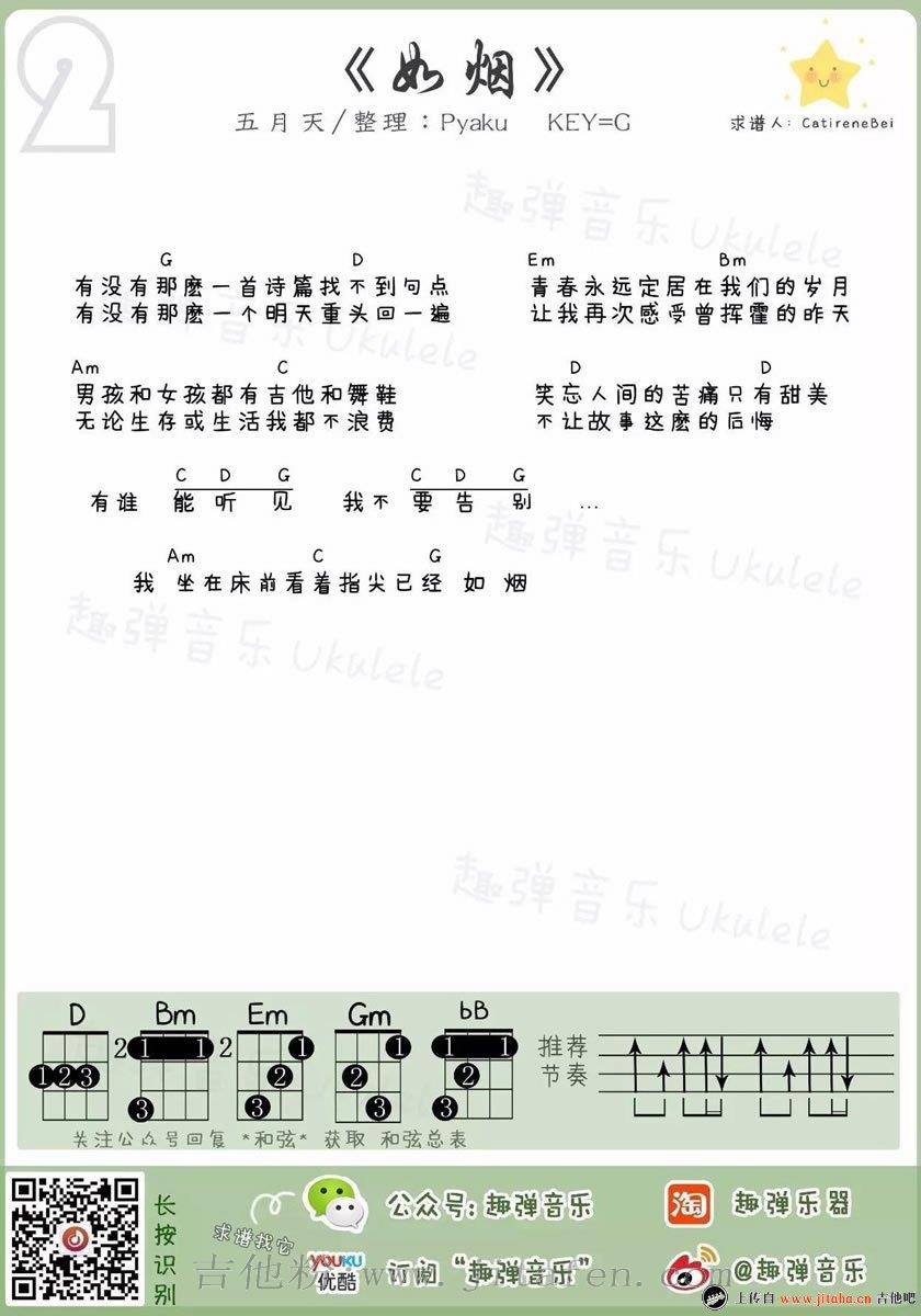 五月天《如烟》ukulele谱_如烟小四线弹唱图谱 吉他谱