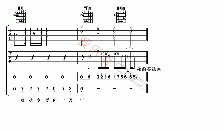 伍佰《爱你一万年》 吉他谱