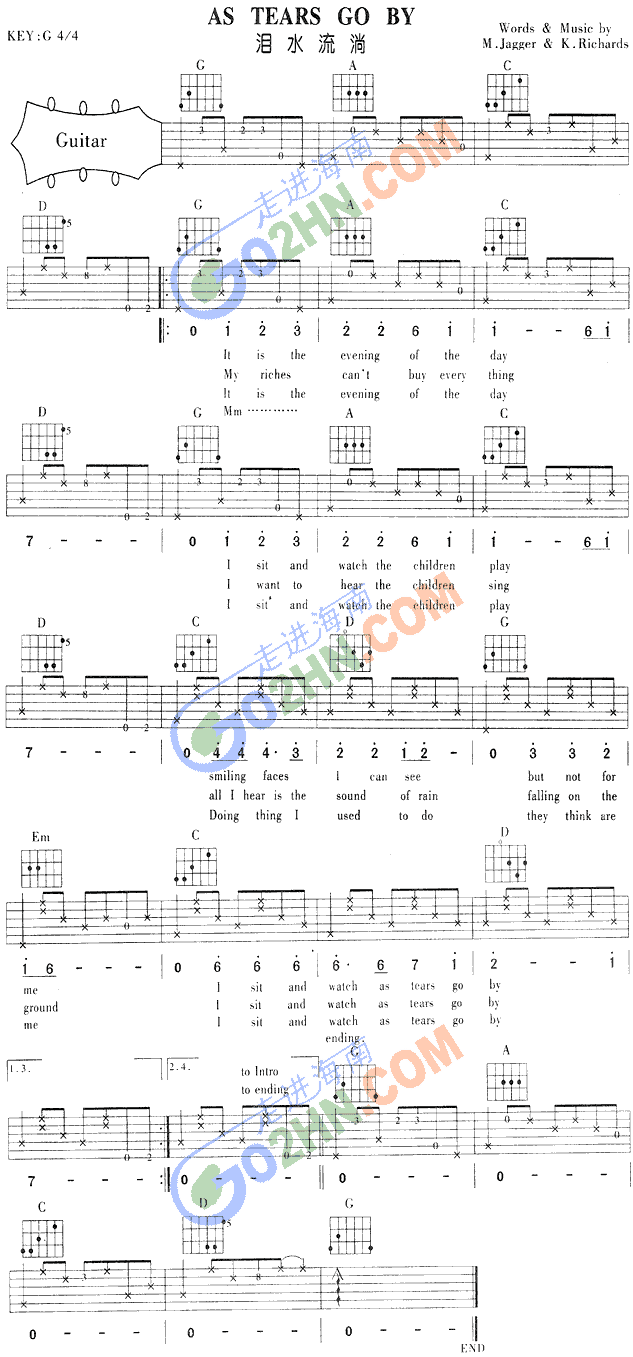 AS TEARS GO BY 吉他谱