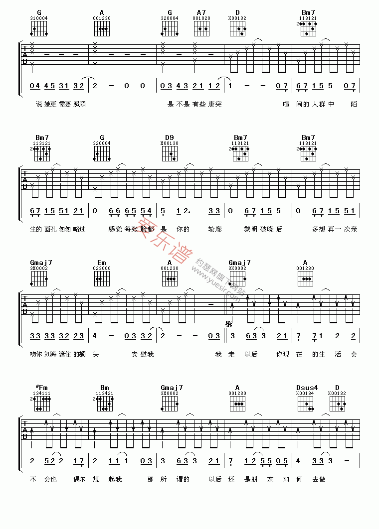 张靓颖《我走以后》 吉他谱