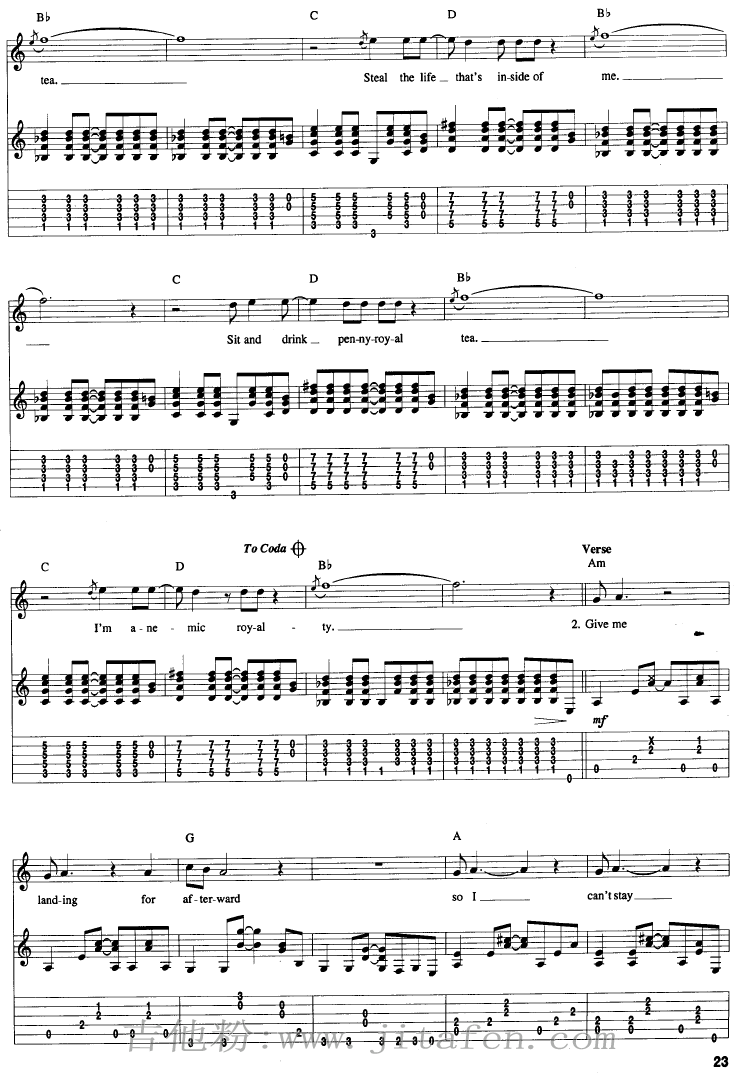 Penny Royal Tea吉他谱 吉他谱