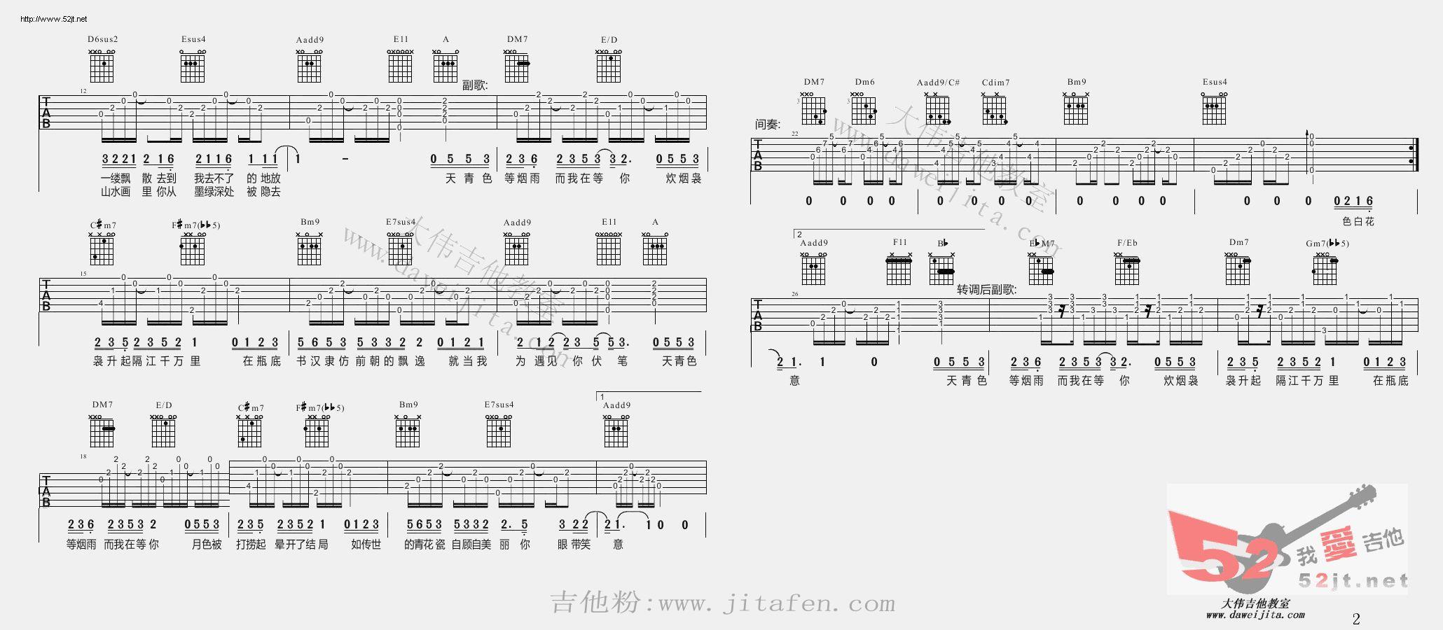 青花瓷 原版教学吉他谱视频 吉他谱
