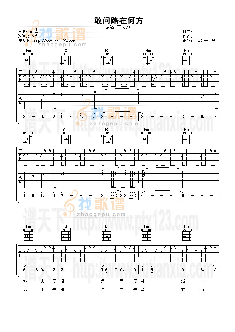 敢问路在何方 吉他谱