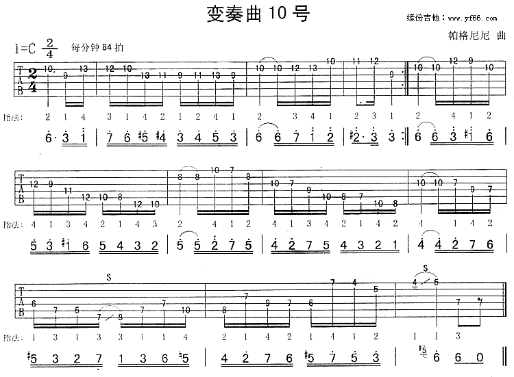 变奏曲10号[帕格尼尼] 吉他谱