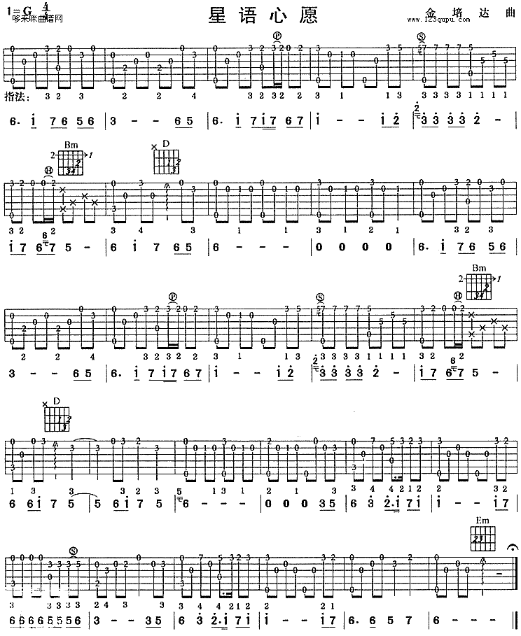 星语心愿(张柏芝) 吉他谱